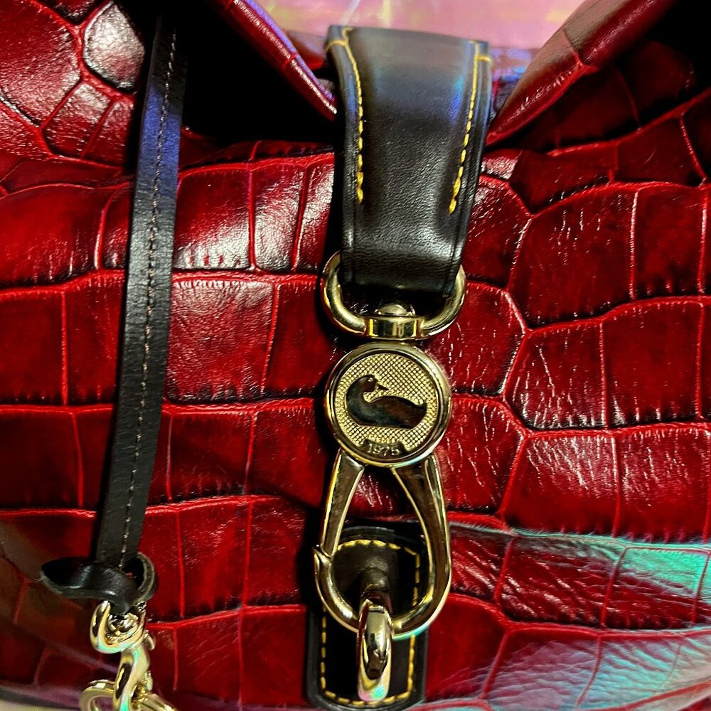 Dooney & Bourke Logo Lock Deep Red Croc Leather Large Hobo Shoulder Bag